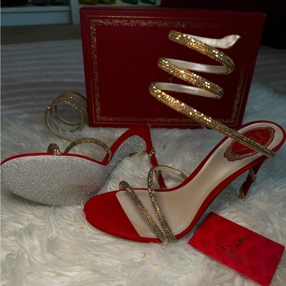 Rene Caovilla - Margot Red Jewel Sandal 105 - Picture 3 of 6